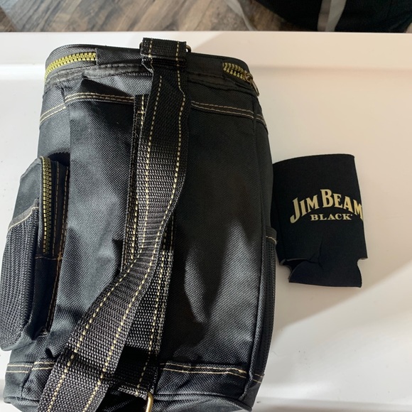 Jim Bean Black Promo Cooler lined small Canvas bag  And Coozie. 8”x11”x5” - Picture 3 of 10